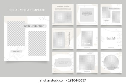 social media template banner blog fashion sale promotion. editable square post frame puzzle organic sale poster. grey white brown floral vector background