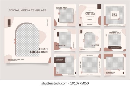 social media template banner blog fashion sale promotion. editable square post frame puzzle organic sale poster. white brown vector background