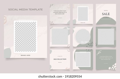 social media template banner blog fashion sale promotion. editable square post frame puzzle organic sale poster. green brown beige vector background