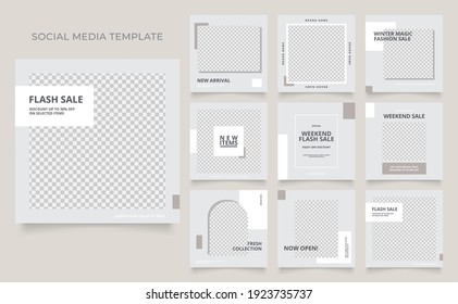 social media template banner blog fashion sale promotion. editable square post frame puzzle organic sale poster. grey brown white vector background