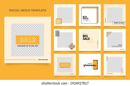 social media template banner blog fashion sale promotion. editable square post frame puzzle organic sale poster. fresh yellow element shape vector background