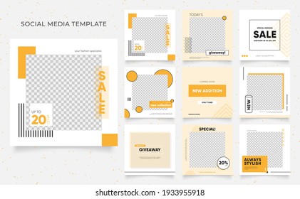 social media template banner blog fashion sale promotion. editable square post frame puzzle organic sale poster. fresh yellow element shape vector background