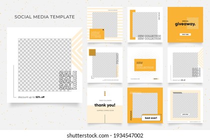 social media template banner blog fashion sale promotion. editable square post frame puzzle organic sale poster. fresh yellow element shape vector background