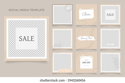 social media template banner blog fashion sale promotion. editable square post frame puzzle organic sale poster. white brown vector background