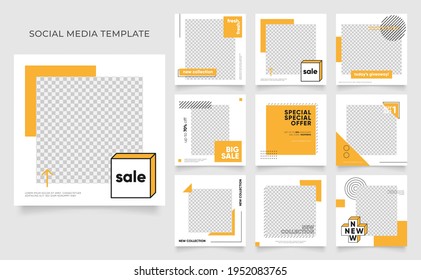 social media template banner blog fashion sale promotion. editable square post frame puzzle organic sale poster. fresh yellow element shape vector background