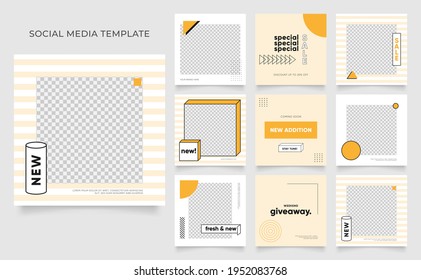 Social Media Template Banner Blog Fashion Sale Promotion. Editable Square Post Frame Puzzle Organic Sale Poster. Fresh Yellow Element Shape Vector Background