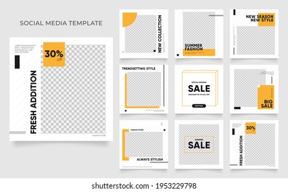 modèle de média social bannière blog promotion de la vente de mode. affiche de vente organique du puzzle de cadre de post-carré modifiable. élément jaune frais arrière-plan vectoriel