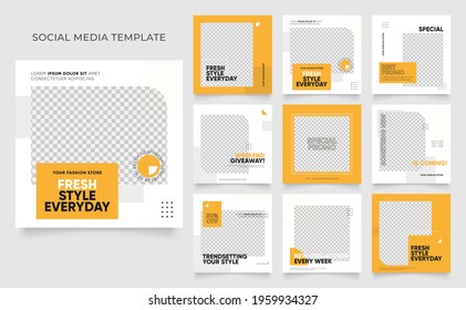 social media template banner blog fashion sale promotion. editable square post frame puzzle organic sale poster. fresh yellow element shape vector background