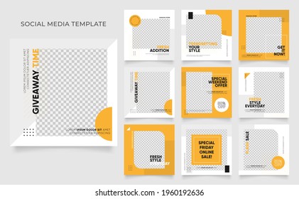 social media template banner blog fashion sale promotion. editable square post frame puzzle organic sale poster. fresh yellow element shape vector background