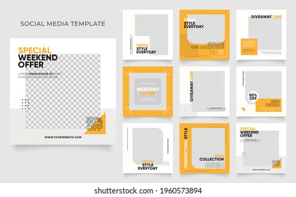 social media template banner blog fashion sale promotion. editable square post frame puzzle organic sale poster. fresh yellow element shape vector background