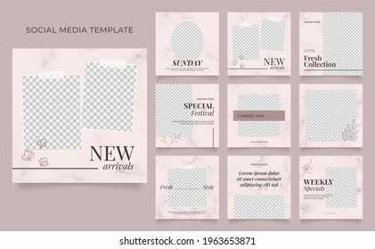 social media template banner blog fashion sale promotion. editable square post frame puzzle organic sale poster. pink black brown vector background