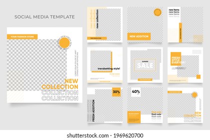 social media template banner blog fashion sale promotion. editable square post frame puzzle organic sale poster. fresh yellow element shape vector background