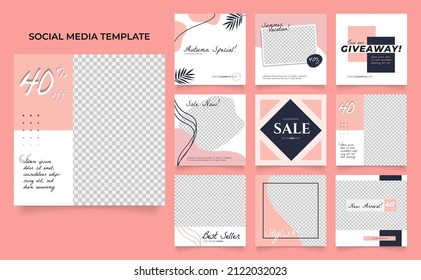 promoción de venta de moda en blog de plantillas de medios sociales. afiche de venta orgánica de postes cuadrados completamente editable. fondo de vector rosa fresco