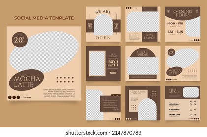 social media template banner blog coffee sale promotion. fully editable square post frame puzzle organic sale poster. drink and beverage vector background.	