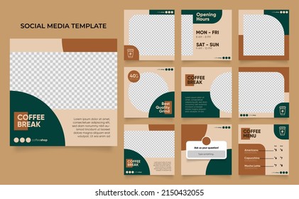 social media template banner blog coffee sale promotion. fully editable square post frame puzzle organic sale poster. drink and beverage vector background	