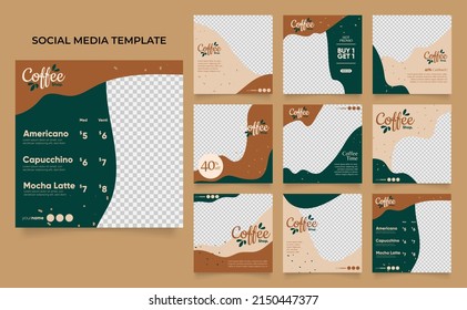 social media template banner blog coffee sale promotion. fully editable square post frame puzzle organic sale poster. drink and beverage vector background	