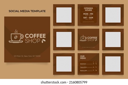 planilla de medios sociales banner blog promoción de venta de café. afiche de venta orgánica del puzzle cuadrado post del rompecabezas completamente editable. fondo vectorial de bebida