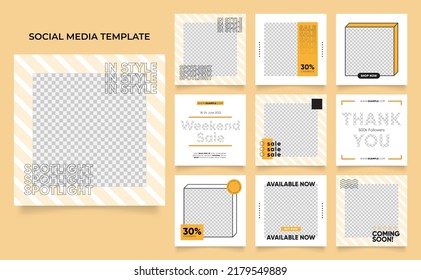 promoción de venta de moda en blog de plantillas de medios sociales. afiche de venta orgánica del puzzle cuadrado post del rompecabezas completamente editable. fondo vectorial de forma de elemento amarillo fresco