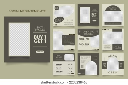 social media template banner blog coffee sale promotion. fully editable square post frame puzzle organic sale poster. drink and beverage vector background.