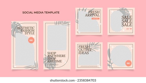 social media template banner blog fashion sale promotion. fully editable square post frame puzzle organic sale poster. fresh brown beige element shape vector background