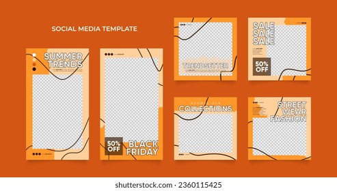 promoción de venta de moda en blog de plantillas de medios sociales. afiche de venta orgánica del puzzle cuadrado post del rompecabezas completamente editable. fondo vectorial de forma de elemento amarillo naranja fresco