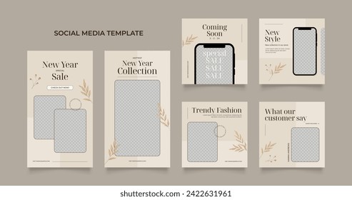 Social media template banner blog fashion sale promotion. fully editable square post frame puzzle organic sale poster. brown beige vector background