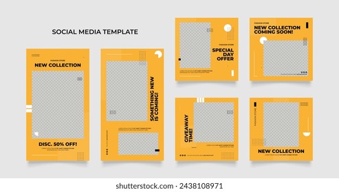 plantilla de medios sociales banner blog promoción de venta de moda. marco de poste cuadrado totalmente editable puzzle venta orgánica póster. elemento amarillo fresco forma vector fondo