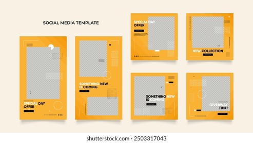 Plantilla de medios sociales blog de Anuncio Promoción de venta de moda. Puzzle de marco cuadrado totalmente editable Cartel de venta orgánica. Fondo de Vector de forma de elemento amarillo fresco