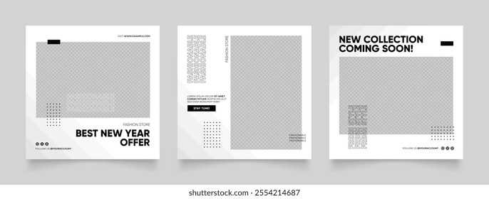 social media template banner blog fashion sale promotion. fully editable square post frame puzzle organic sale poster. fresh black white element shape vector background