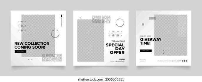 social media template banner blog fashion sale promotion. fully editable square post frame puzzle organic sale poster. fresh black white element shape vector background