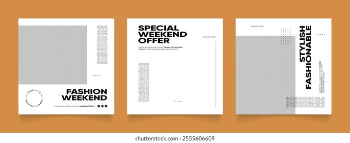 social media template banner blog fashion sale promotion. fully editable square post frame puzzle organic sale poster. fresh black white element shape vector background