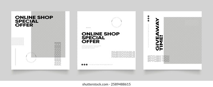 social media template banner blog fashion sale promotion. fully editable square post frame puzzle organic sale poster. fresh black white element shape vector background