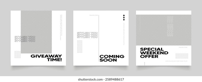 social media template banner blog fashion sale promotion. fully editable square post frame puzzle organic sale poster. fresh black white element shape vector background