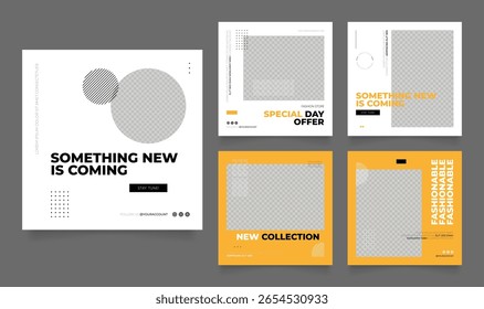 modelo de mídia social banner blog moda venda promoção. totalmente editável quadrado post quadro quebra-cabeça orgânico venda poster. fresco amarelo elemento forma vetor fundo