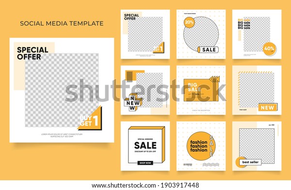 social media template banner blog\
fashion sale promotion. editable square post frame puzzle organic\
sale poster. fresh yellow element shape vector\
background