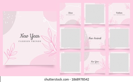 social media template banner fashion sale promotion. fully editable square post frame puzzle organic sale poster. pink red floral vector background