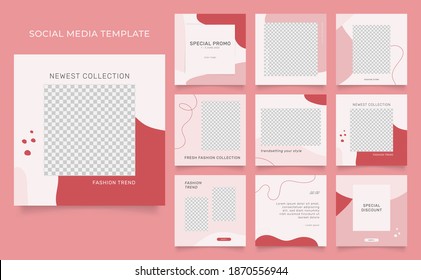 promoción de venta de moda de plantillas de medios sociales. afiche de venta orgánica del puzzle de cuadro cuadrado editable. fondo vectorial de textura de papel de color blanco rosa rojo