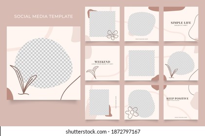 social media template banner fashion sale promotion. editable square post frame puzzle organic sale poster. brown beige color paper texture vector background