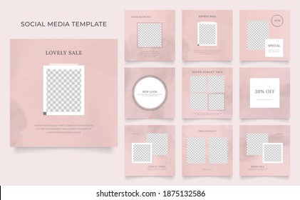 social media template banner fashion sale promotion. editable square post frame puzzle organic sale poster. pink red vector background