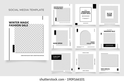 promoción de venta de moda de plantillas de medios sociales. afiche de venta orgánica del puzzle de cuadro cuadrado editable. fondo vectorial blanco negro. tema del viernes negro