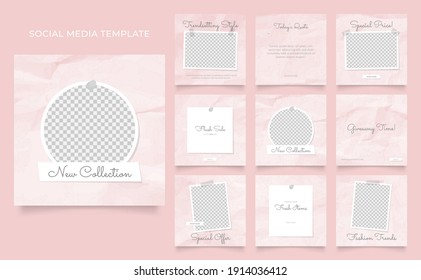 social media template banner fashion sale promotion. editable square post frame puzzle organic sale poster. pink red color vector background