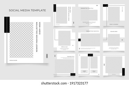 promoción de venta de moda de plantillas de medios sociales. afiche de venta orgánica del puzzle de cuadro cuadrado editable. fondo vectorial blanco negro. tema del viernes negro