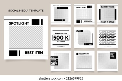 social media template banner fashion sale promotion. fully editable square post frame puzzle organic sale poster. black white vector background. black friday theme