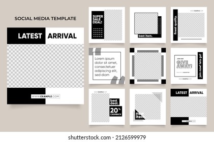 promoción de venta de moda de plantillas de medios sociales. afiche de venta orgánica del puzzle cuadrado post del rompecabezas completamente editable. fondo vectorial blanco negro. tema del viernes negro