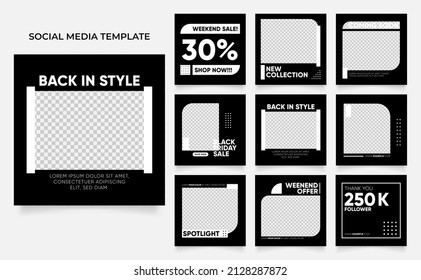 promoción de venta de moda de plantillas de medios sociales. afiche de venta orgánica del puzzle cuadrado post del rompecabezas completamente editable. fondo vectorial blanco negro. tema del viernes negro