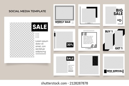 promoción de venta de moda de plantillas de medios sociales. afiche de venta orgánica del puzzle cuadrado post del rompecabezas completamente editable. fondo vectorial blanco negro. tema del viernes negro