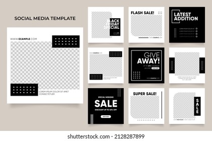 promoción de venta de moda de plantillas de medios sociales. afiche de venta orgánica del puzzle cuadrado post del rompecabezas completamente editable. fondo vectorial blanco negro. tema del viernes negro