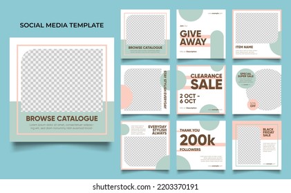 social media template banner fashion sale promotion in green color. fully editable square post frame puzzle organic sale poster.