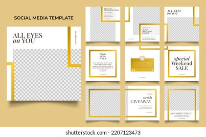 social media template banner fashion sale promotion in yellow color. fully editable square post frame puzzle organic sale poster.