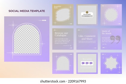 social media template banner fashion sale promotion in purple orange color. fully editable square post frame puzzle organic sale poster.